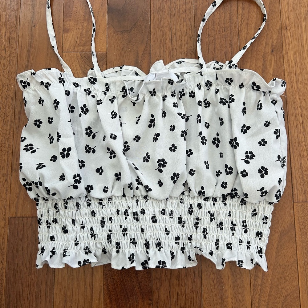 White and Black Floral Crop Top